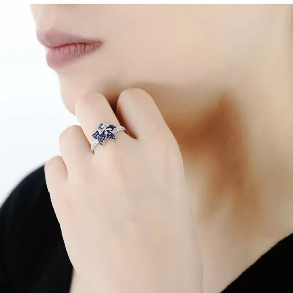 925 Silver Rings White & Blue Sapphire Rings - Picture 5 of 7